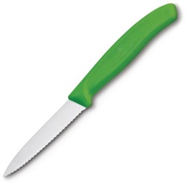 Couteau doffice lame dentée bout pointu Victorinox vert 80mm