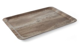 Plateau de service en inox avec imprimé bois chêne foncé 370x530 mm