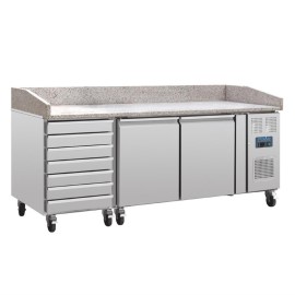 Comptoir à pizza dessus marbre 2 portes 7 tiroirs à pâtons compresseur latéral Polar [ct423]
