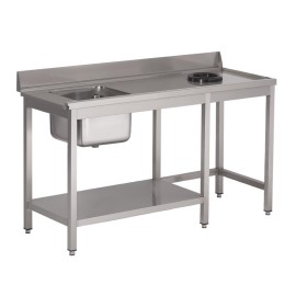 Table dentrée lave-vaisselle inox avec bac à gauche TVO dosseret et tablette inférieure Gastro M 850x1400x700mm [ds466]