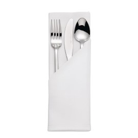Serviettes blanches en coton bande de satin Mitre Luxury [hb559]