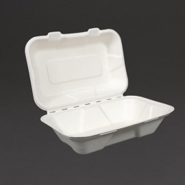 Boîtes repas en bagasse compostables avec couvercle à charnière Vegware 228mm