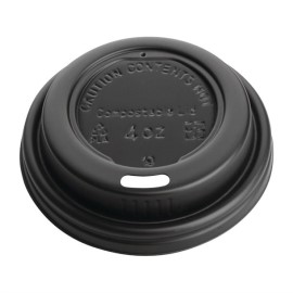 Couvercles noirs compostables en CPLA pour gobelets espresso 113ml Fiesta Green (x1000)