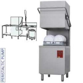 Diamond doorschuifvaatwasmachine met aan-/afvoertafels, RVS vuilnisbak en douche, spoelbak rechts